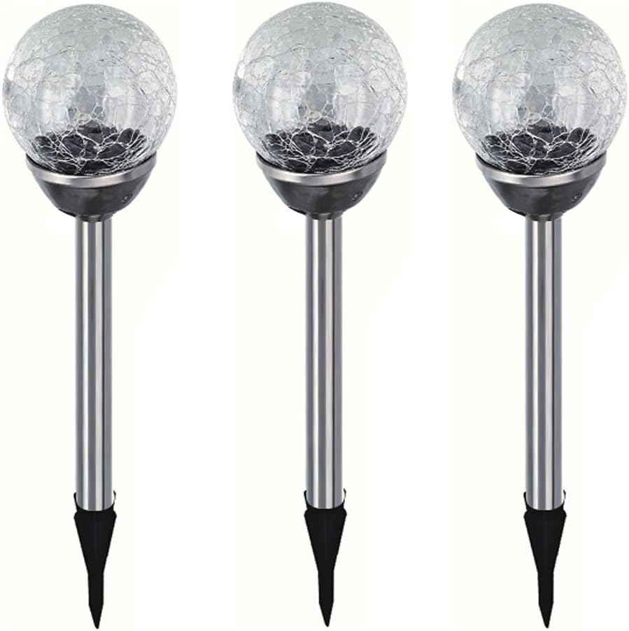3x Edelstahl LED Solar Gartenleuchte Kugel mit Knisterlicht Solarlampe Deko Gartenleuchte Bunte Lampe