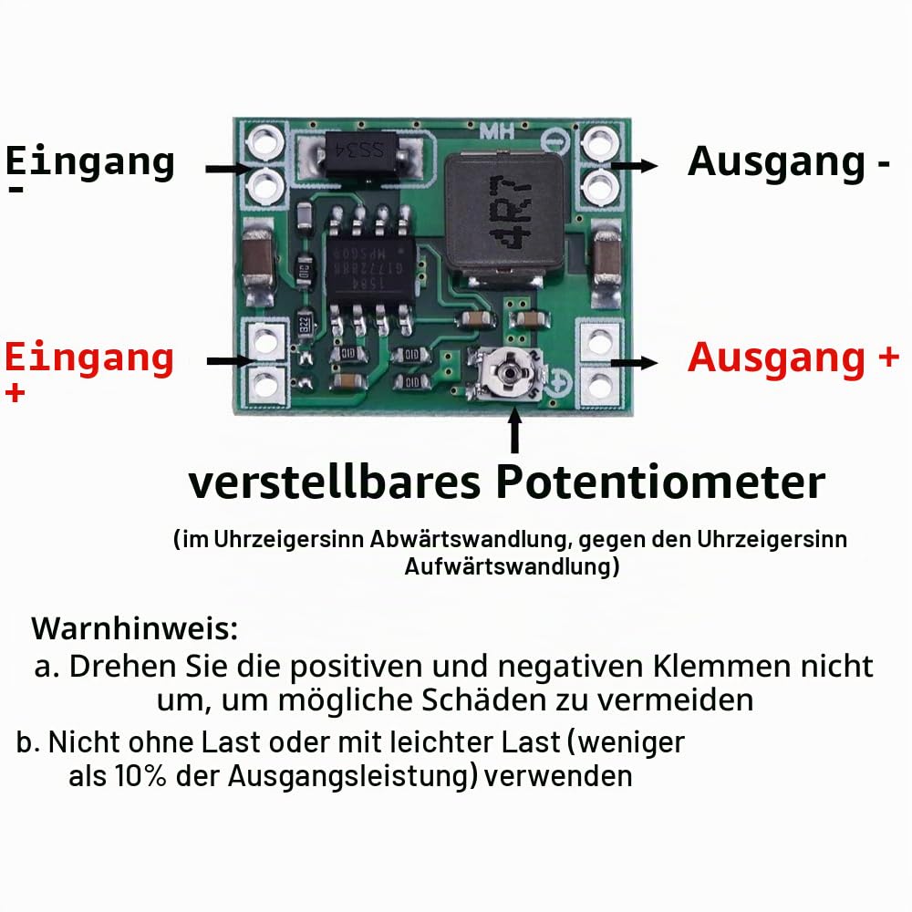 Greluma Step Down Buck Converter, einstellbares DC-DC 4,5–28 V auf 0,8–20 V, Spannungsreglermodul, 24 V auf 12 V, 9 V, 5 V, 3 V, 6 Stück – Bild 4