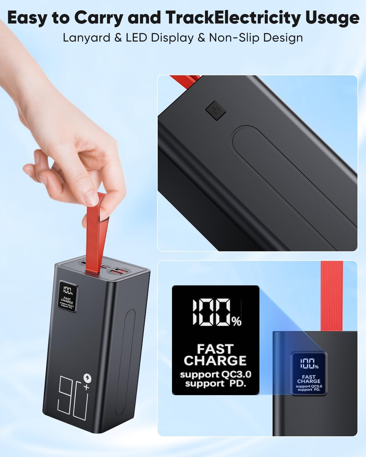 2026 große Powerbank 90.000 mAh, Powerbank 30 W PD USB-C Schnellladefunktion, externer Akku mit LED-Anzeige, 5 Ausgänge und 2 Eingänge, externer Handy-Akku kompatibel mit iPhone – Bild 9