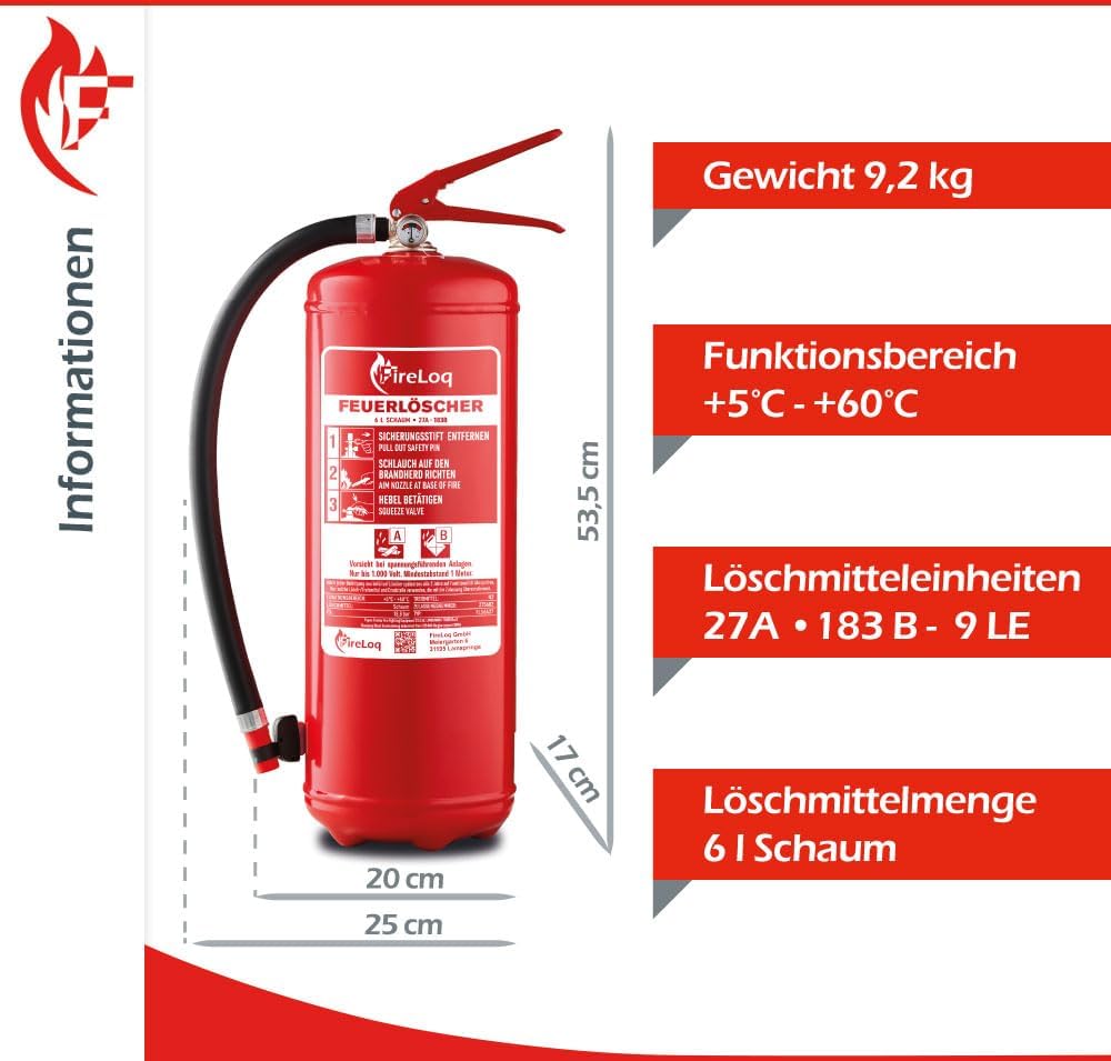 2 x 6L Schaumlöscher 27A | 183B mit Prüfzertifikat, Wandhalterung und Manometer – Bild 2