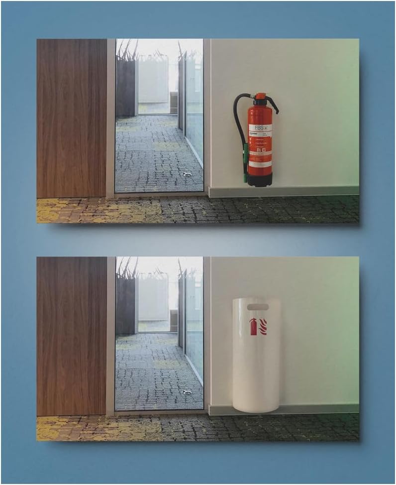 Dönges Feuerlöscher-Abdeckung, Feuerlöscher-Halterung, Design, Wandhalterung, Schutzhülle, Abdeckung, Sichtschutz für Feuerlöscher, Aufbewahrung für Feuerlöscher, Farbe Weiß RAL 9010 – Bild 3