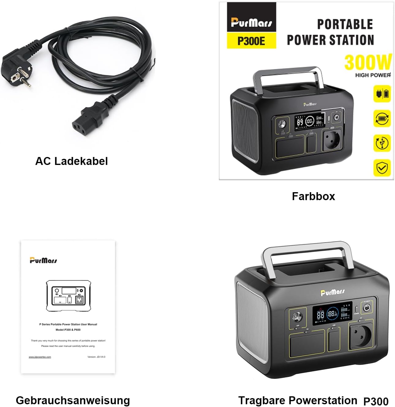 Powerbank Power Station 300 W (max. 500 W), 288 Wh (90.000 mAh), tragbare Powerbank mit 230 V reinem Sinus-Wechselstrom, LiFePO4-Akku-Kraftwerk, geeignet für Outdoor-Camping, Reisen und Notfälle – Bild 8