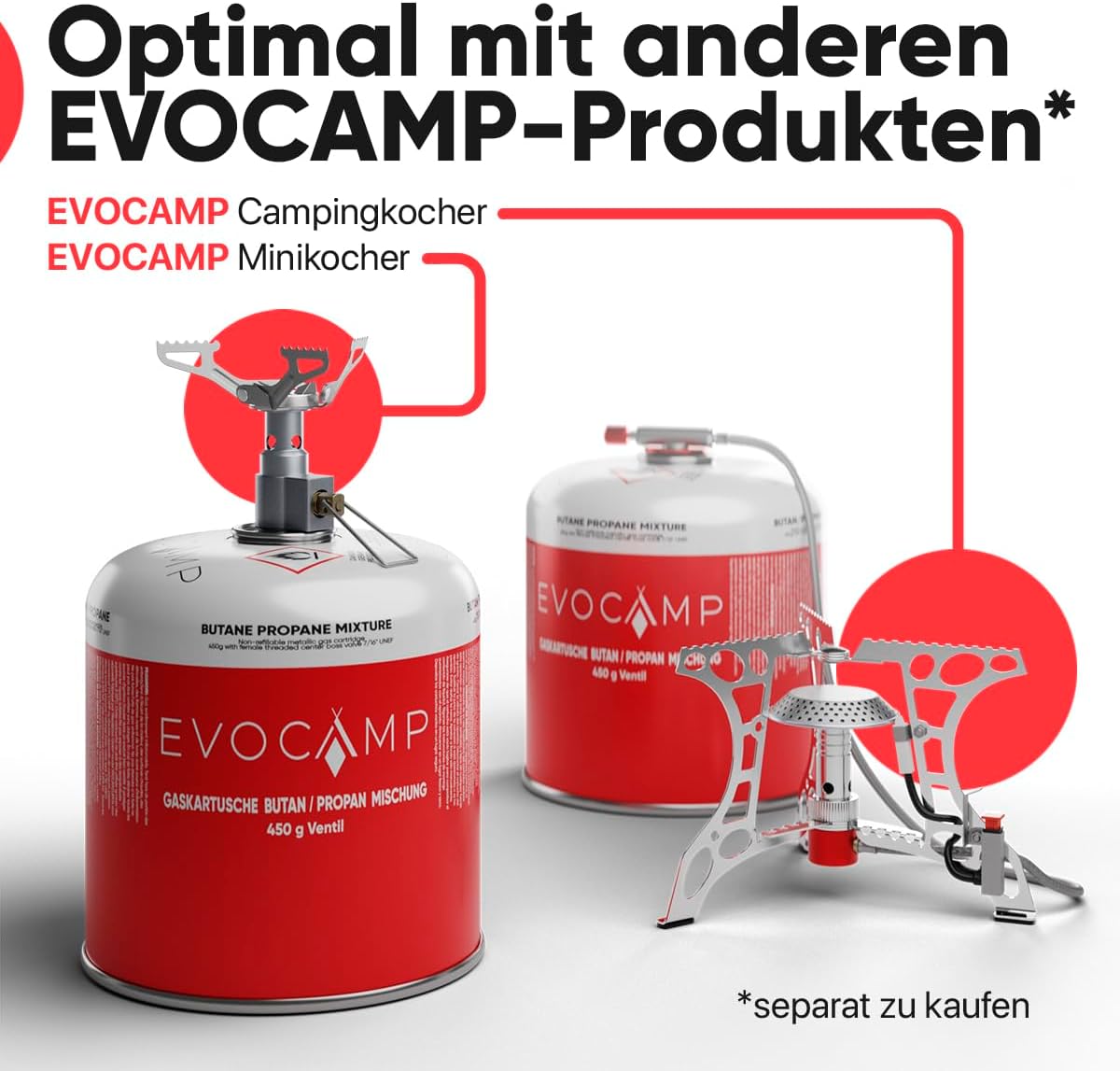 EVOCAMP 4 x Propan-Butan-Gaskartuschen 450 g für Weber-Grills Q100/1000-Serie, Schraubkartusche Eurogewinde 7/16 Zoll, Ventilkartusche 809 ml mit automatischer Sicherheitsverriegelung – Bild 7