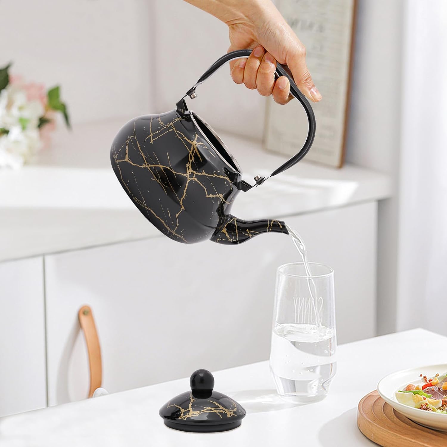 2L Emaille Teekanne Teebereiter, Wasserkocher Vintage Kaffeekanne Emaille Induktion Gasherd Kaffeekanne Wasserkocher Camping für Gas-Induktionsherd – Bild 6