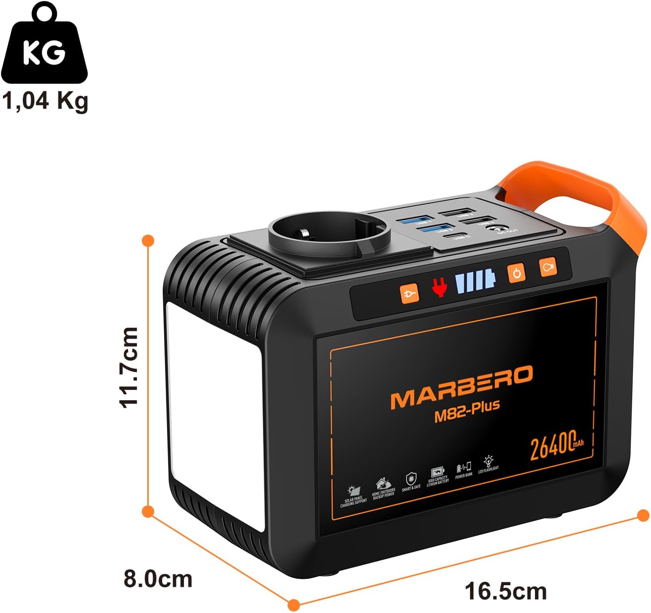MARBERO Tragbare Power Station 26400 mAh 98 Wh Hochwertiger Lithium-Ionen-Akku Schnellladegerät 120 W Peak Solargenerator mit AC/DC / USB-Ausgängen für Reisen Camping Wohnmobil Notstromversorgung zu Hause – Bild 8