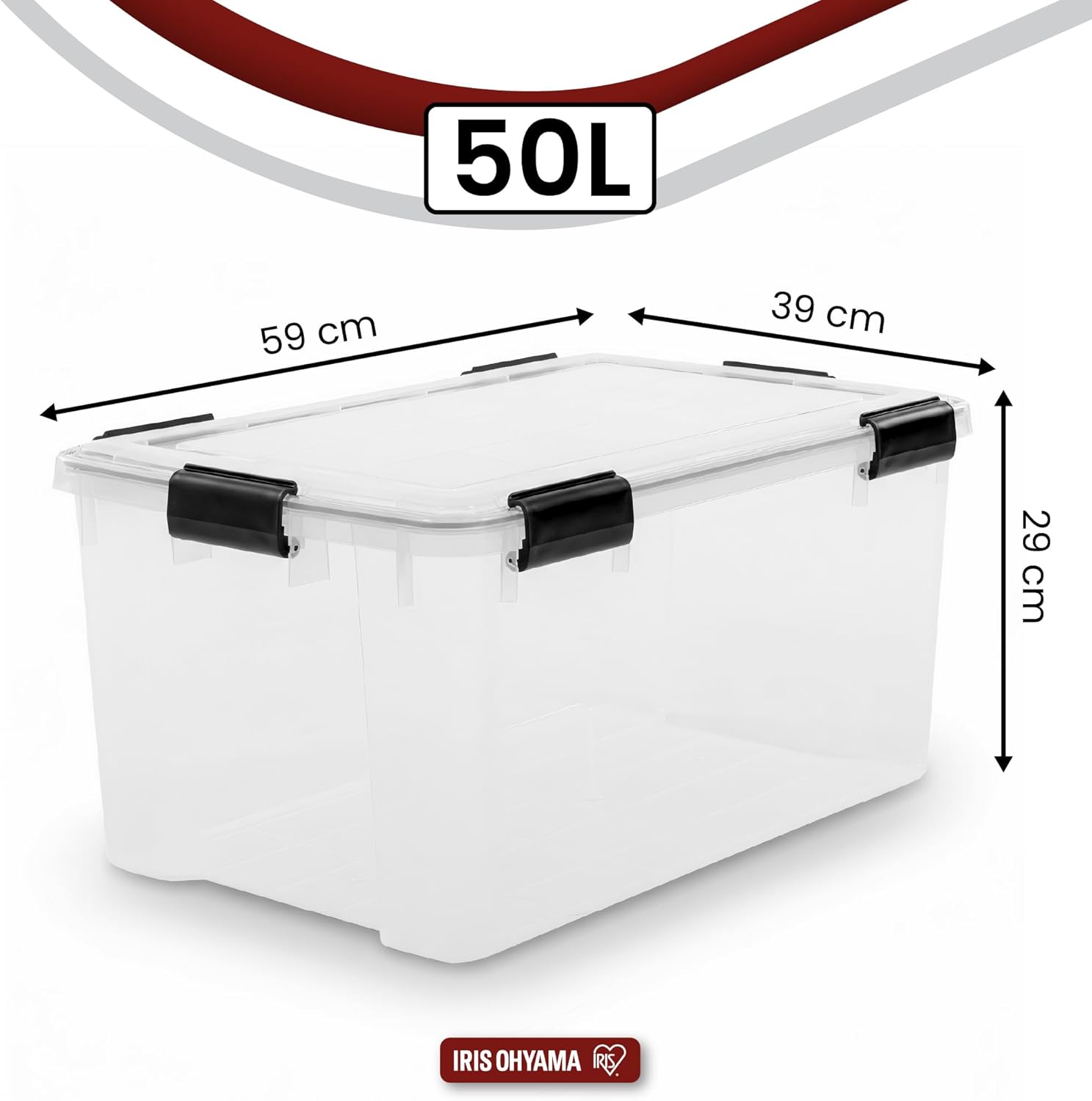 Iris Ohyama Luftdichte Aufbewahrungsboxen aus Kunststoff mit Deckel, 50 l, 2er-Set, transparent, hermetischer wasserdichter Verschluss, robuste Schnappverschlüsse, stapelbar, Staubschutz, BPA-frei, AT-L – Bild 2