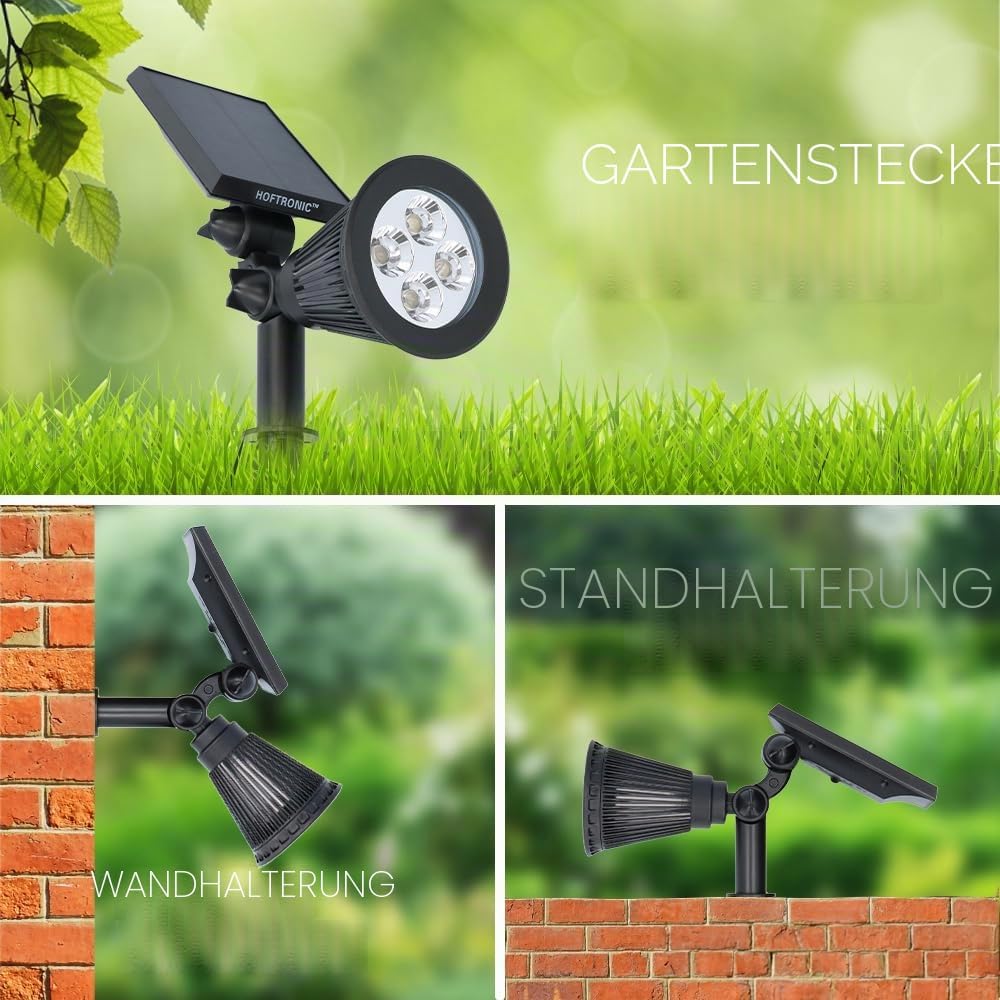 HOFTRONIC - Solar-Gartenstrahler Bend, IP65 wasserdicht, 3000 K, Gartenleuchte, LED-Solarleuchten für den Außenbereich, Solarleuchte, Erdspieß, Wegeleuchte mit Winter-Solarpanel, warmweiß, Garten-Solarstrahler – Bild 6
