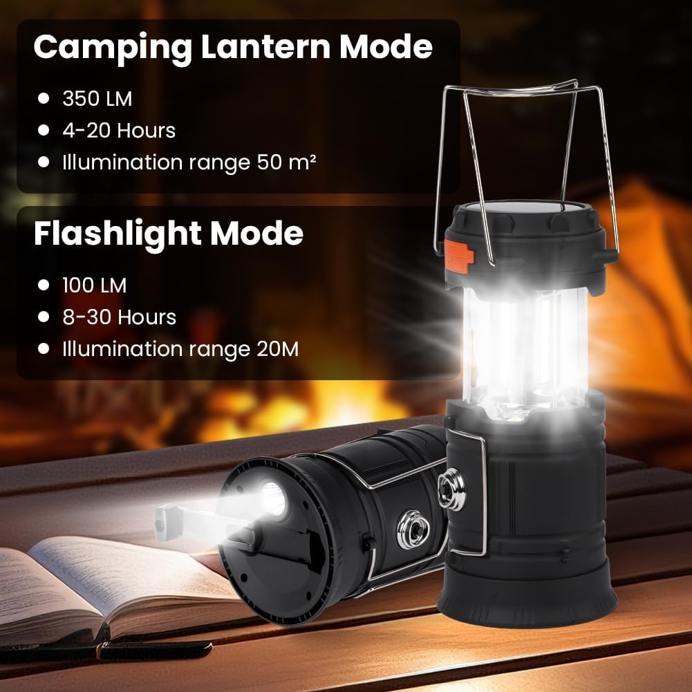HOTUT LED-Solar-Campinglampe, 3200 mAh, faltbare Camping-Lichtlaterne, wasserdichte Solar-Campinglaterne mit Handkurbel, USB und Kurbelaufladung, Notlicht für Wandern, Angeln, SOS, Ausfälle – Bild 4
