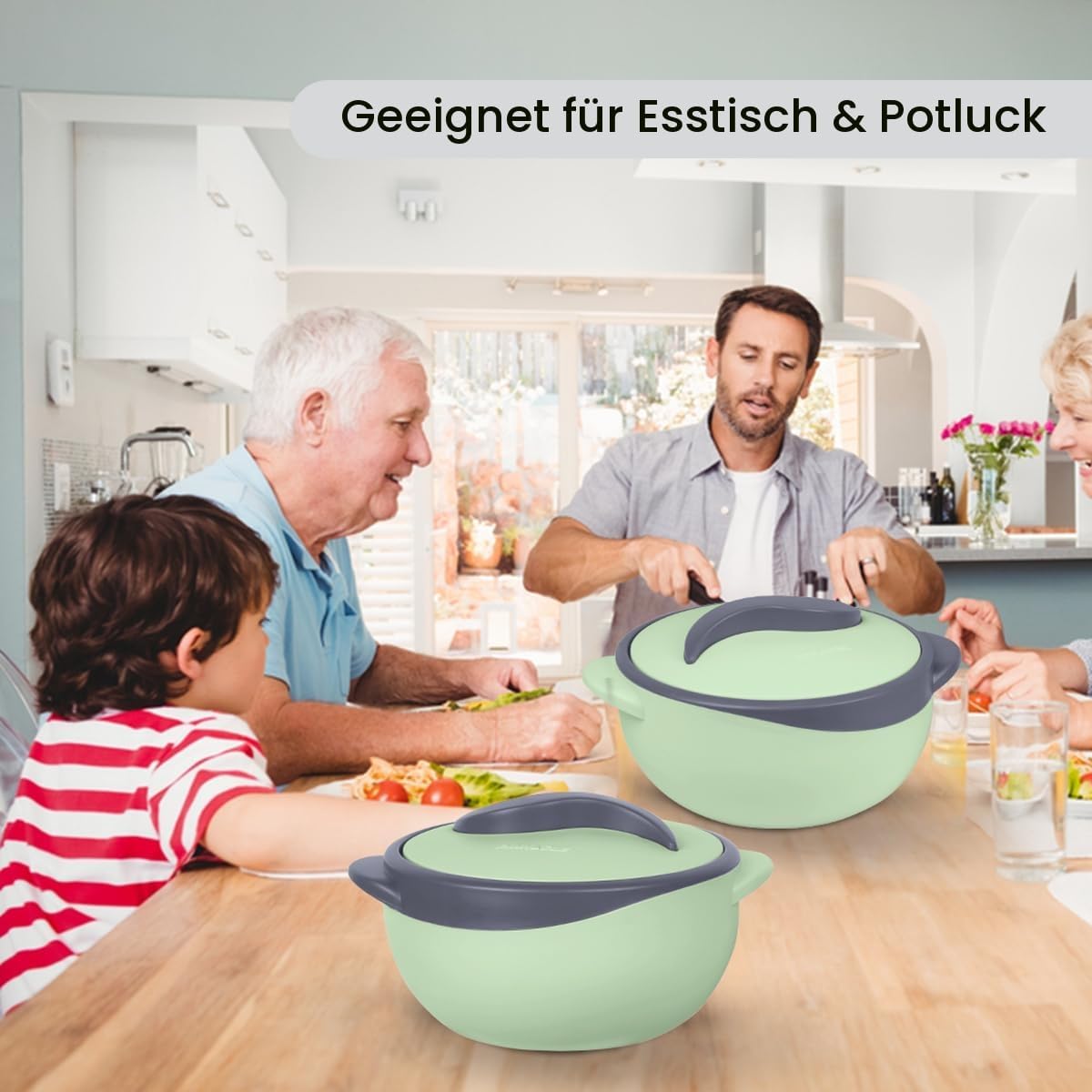 Pinnacle Isolierte Auflaufform mit Deckel, 3-teiliges Set, 2,6/1,5/1 qt. Hot Pot Speisenwärmer/-kühler – Thermo-Suppen-/Salat-Servierschüssel – Behälter für heiße Speisen aus Edelstahl – bestes Geschenkset für – Bild 5
