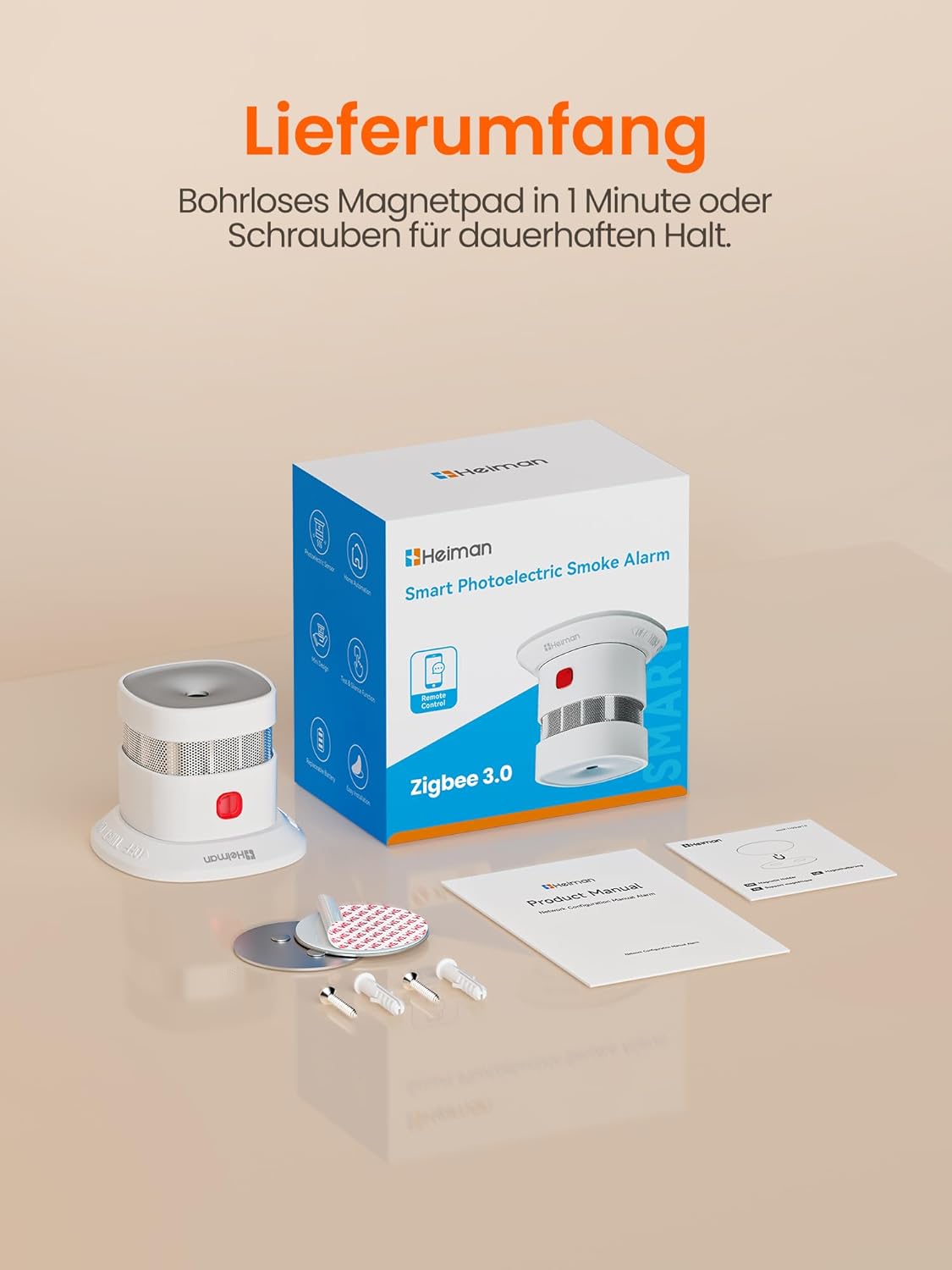 Heiman Smarter Rauchmelder HS1SA-E Plus, Rauchmelder erfordert Zigbee 3.0 Hub, DBI RoHS-zertifiziert, Feuermelder mit Magnethalterung, unterstützt ZHA & Z2M für Home Assistant – Bild 8