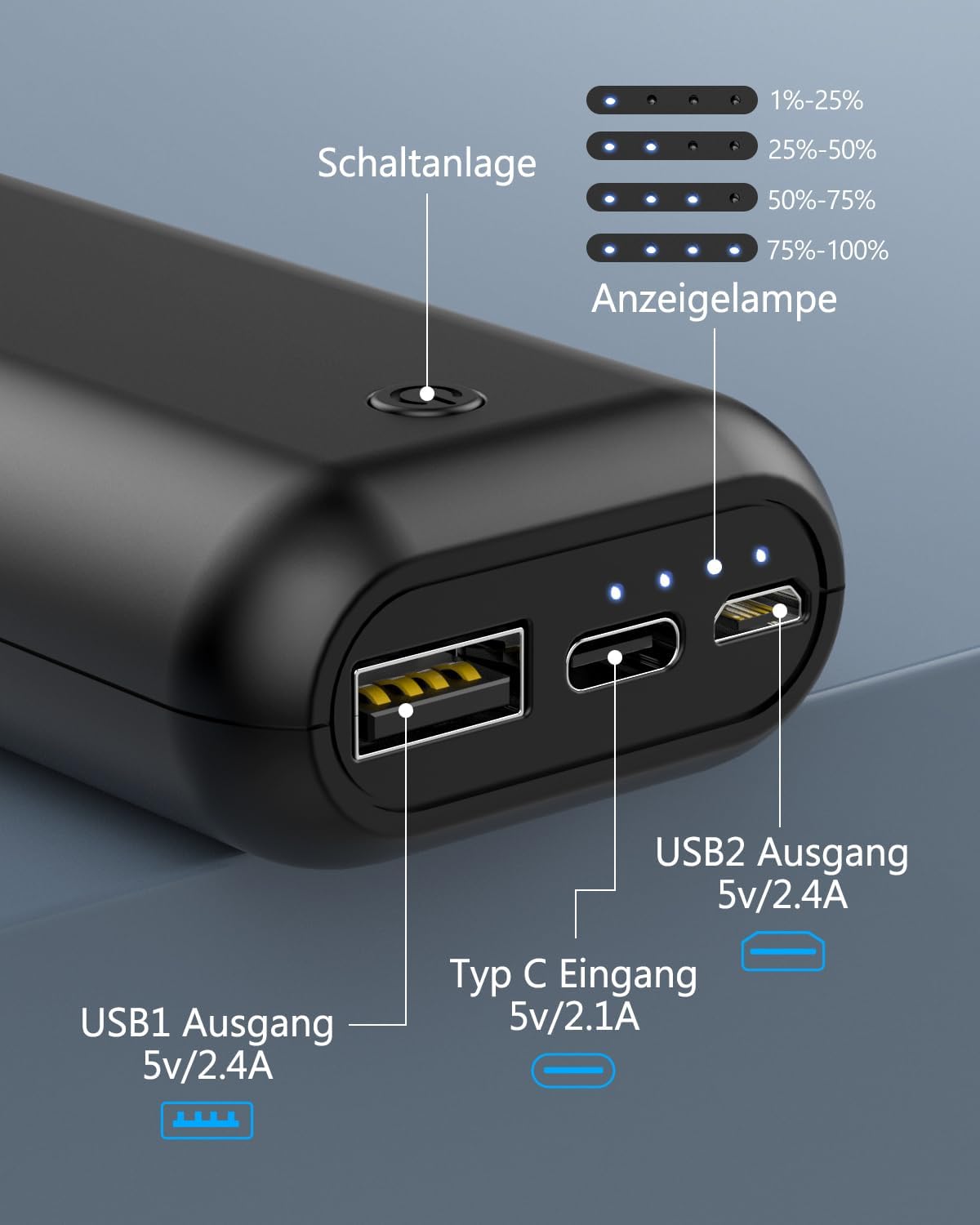 Heganus PowerBank Schlanker, tragbarer externer Akku mit hoher Kapazität für iPhone, Samsung Galaxy, iPad, Huawei usw. – Bild 3
