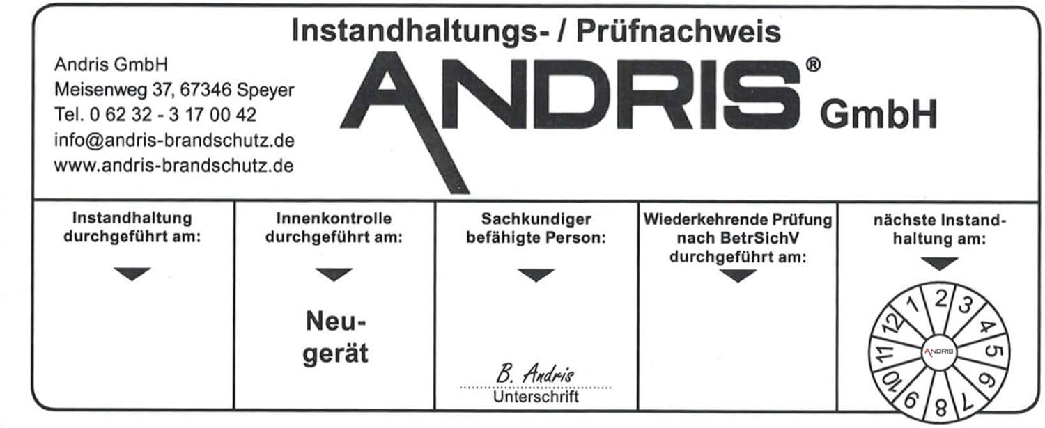 Original Andris Feuerlöscher 6 kg ABC Pulverfeuerlöscher 10 LE für Handwerk, Gewerbe und Industrie mit Andris Prüfzeugnis – Bild 6