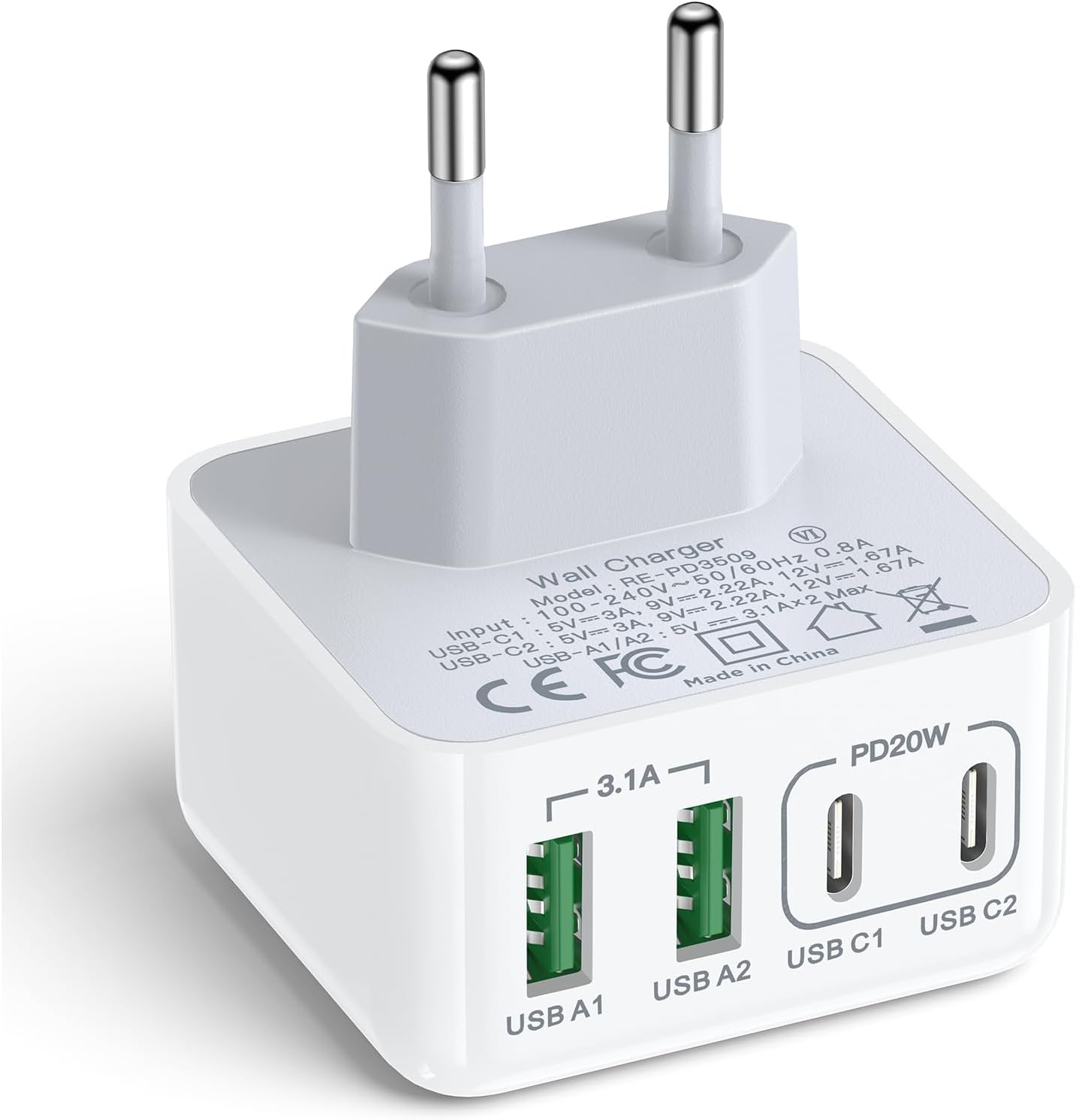 USB C Ladegerät, 40W 4-Port Mehrfachladegerät mit USBC und USBA, USBC Schnellladegerät PD 3.0 Power Adapter USB Netzteil für iPhone 16 15 14 13 12 11 Pro Max SE 2020 XS XR X 8 7 6 Plus, Samsung