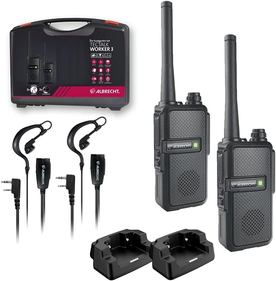 Albrecht Tectalk Worker 3 2-teiliges Kofferset, 29825, PMR446-Funkgeräte, robuste Walkie-Talkies für Baustelle, Sicherheit, Betrieb, Outdoor, inklusive Zubehör