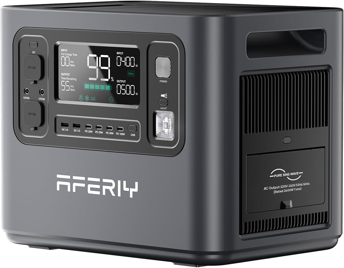 AFERIY Solargenerator 2400 W mit 200 W Solarmodulen, 2048 Wh tragbares Kraftwerk, LiFePO4-Akku, 220 V-240 V, faltbares Solarpanel USB, IP65, für Camping, Reisen, Stromausfälle – Bild 8