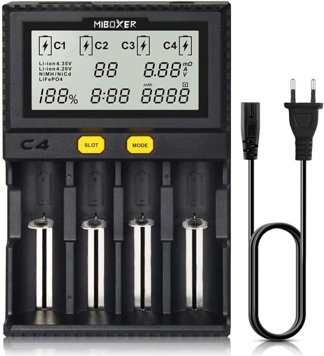 Universal-Akkuladegerät, 18650 Akkuladegerät mit 4 Steckplätzen, LCD-Display Akkus Ladegerät für Li-Ion LiFePO4 NI-MH NI-Cd AA AAA C 18350 18500 18700 20700 21700 26650 RCR123