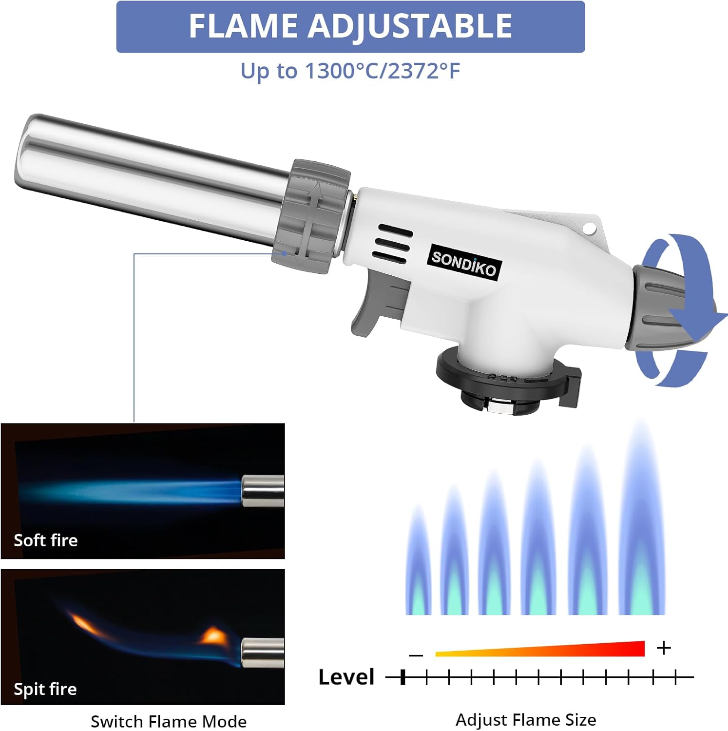 Sondiko Küchenbrenner Flammenbrenner S516, professioneller nachfüllbarer Butangasbrenner mit einstellbarer Flamme für Creme Brulee, Anbraten, Backen, Grillen – Bild 4