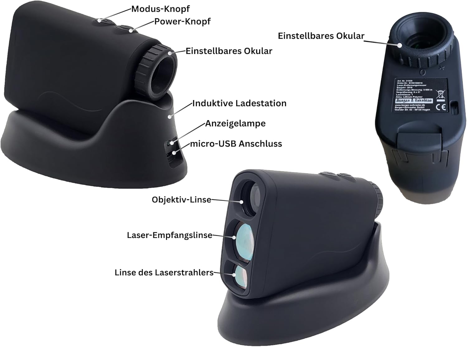 Pro X7 Laser-Entfernungsmesser mit induktiver Ladestation, Jagd, Golf, Entfernungsmesser bis 600 m, Geschwindigkeitsmessung, Schwarz – Bild 5