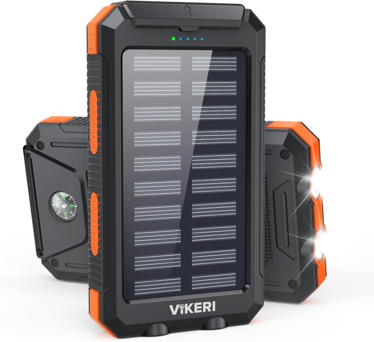 Vikeri Solar Powerbank 26800mAh, Powerbank Solar Wasserdichtes USB C Externer Akku mit 4 Ausgängen, Power Bank für Smartphones, Tablets und mehr (Dunkelorange)