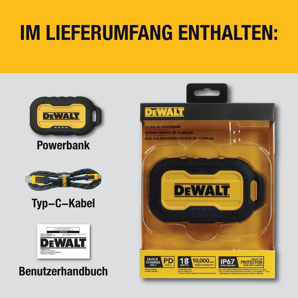 DEWALT DEWALT Tragbares Ladegerät Power Bank 10000 mAh Akku mit USB-C-Anschluss für iPhone 17/17 Air/17 Pro/17 Pro Max, iPhone 16-Serie, iPhone 15/14, Samsung Galaxy – Bild 7