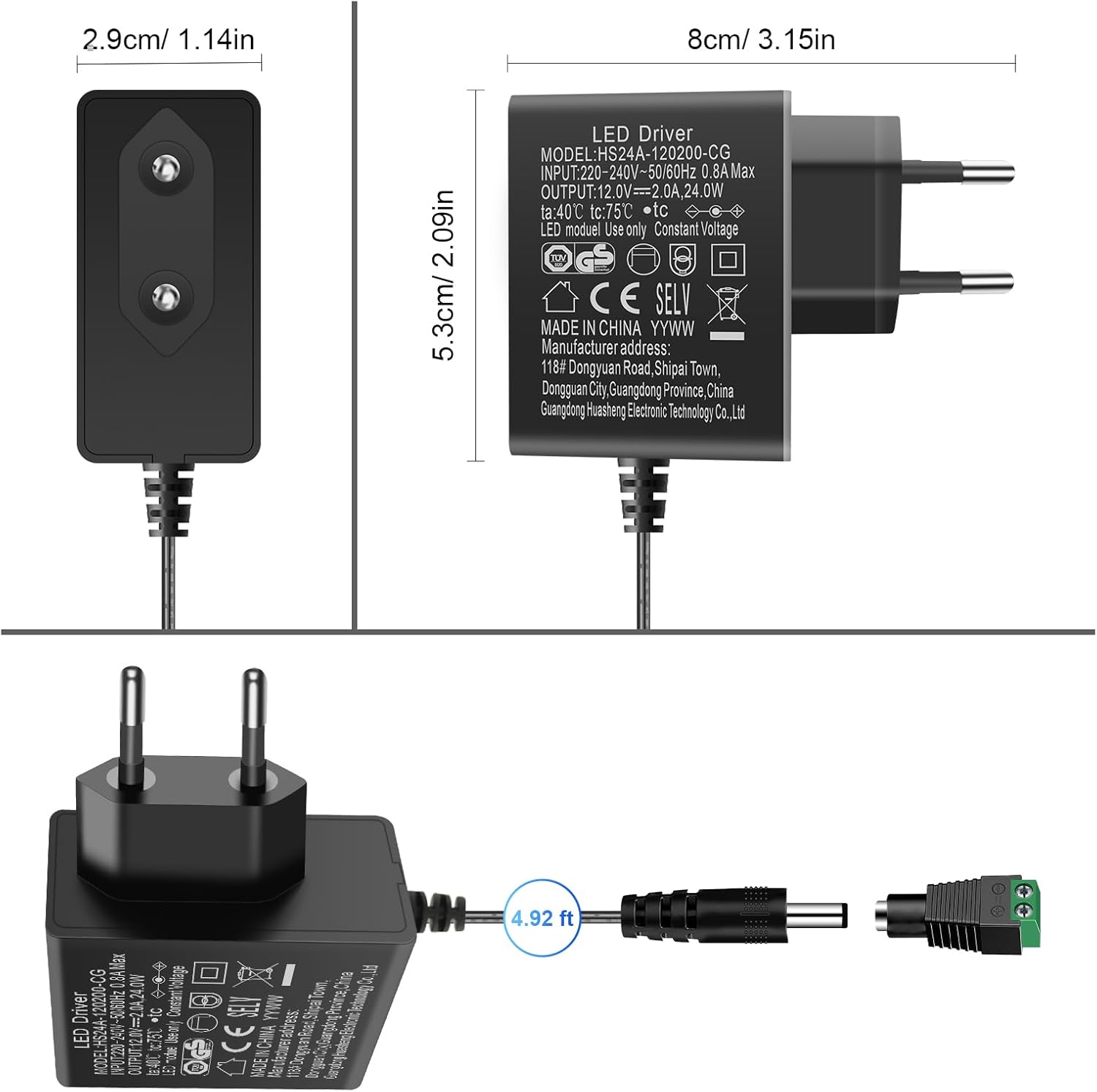 12-V-Netzteil 2 A, AC-Adapter-Netzteileingang 200–240 V, 24 W 12-V-Netzteil für LED-Streifen, Transformator, IP-Kamera, externe Festplatte – Bild 7