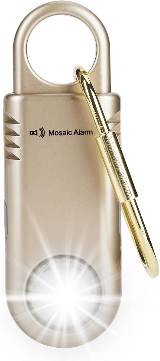 135 dB wiederaufladbarer persönlicher Alarm mit ultraheller Taschenlampe. Rutschfester Schlüsselanhänger, Notfallsirene für Frauen und Kinder. SOS-Sirenen- und Bärenabwehralarm zum Wandern. Gold