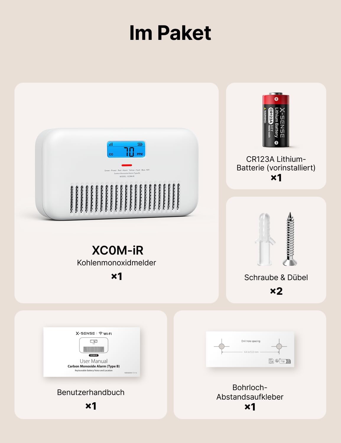 X-Sense WLAN-Kohlenmonoxidmelder mit Sprachalarm, Temperatur- & Feuchtigkeitsanzeige, CO Melder mit austauschbarer Batterie, digitalem Display und CO-Spitzenwert-Verlauf, XC0M-iR, 1 Stück – Bild 8