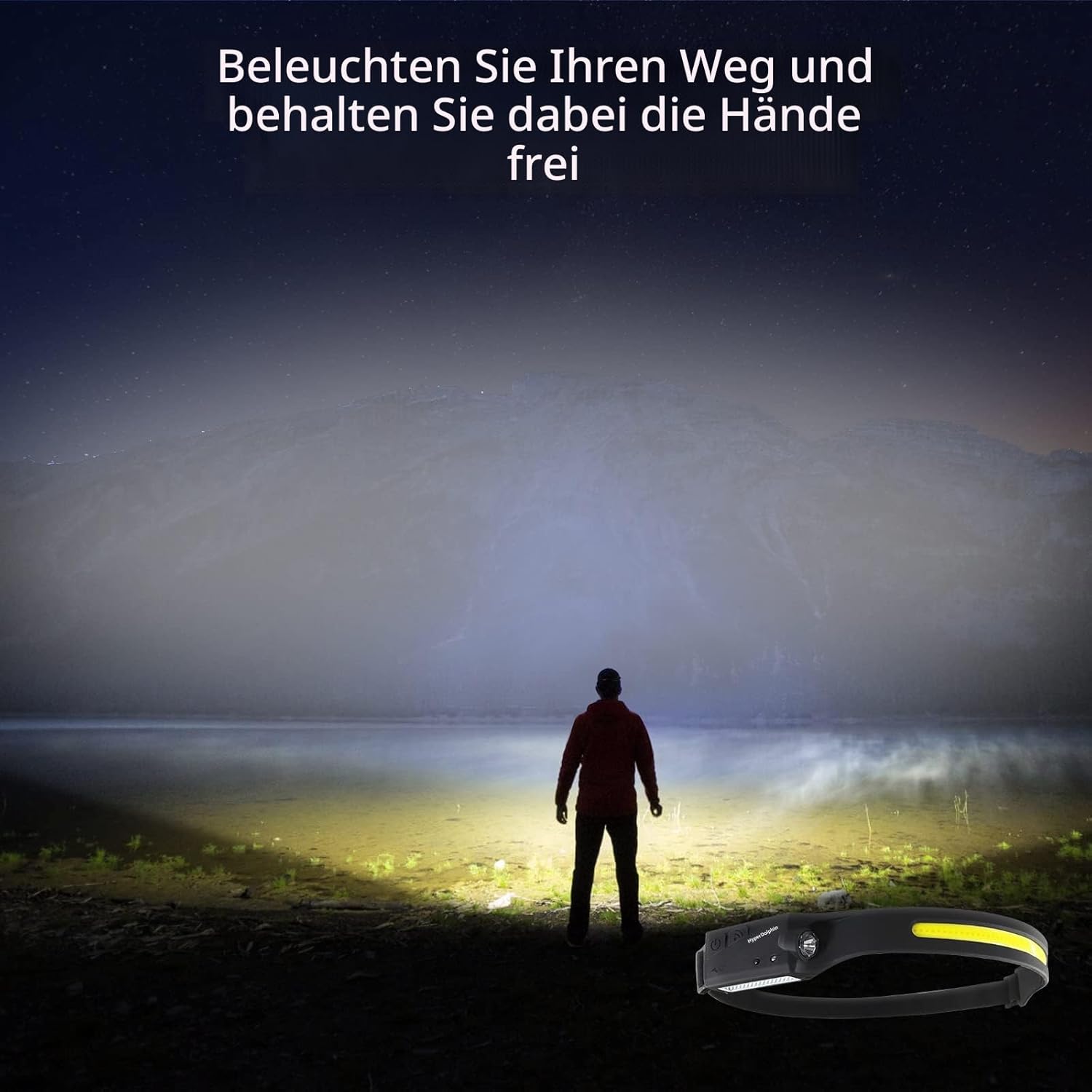 Wiederaufladbare LED-Stirnlampe mit breitem Strahl, 350 Lumen, 5 Modi, Bewegungssensor, Typ-C-USB, wasserdicht, 230°-Beleuchtung, leicht und komfortabel – ideal zum Laufen, Angeln, Radfahren, Camping – Bild 8