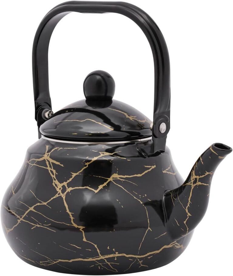 Emaille-Teekanne, 2 l Teekessel, Tee-Kaffeekanne – Vintage, elegant und hochtemperaturbefeuert – geeignet für elektromagnetische Öfen und Gasherde – 2 l Fassungsvermögen – Schwarz