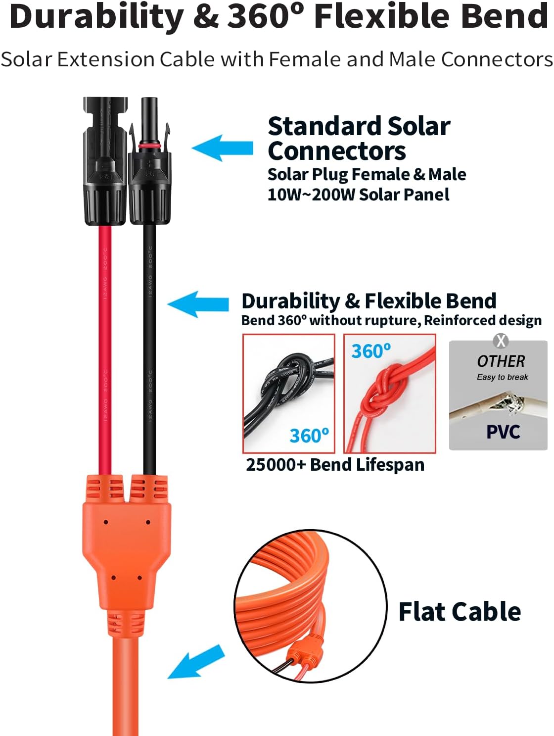 Tonton Solarkabel 6 mm² Verlängerung 3 m 10 AWG, Solarpanel-Verlängerungskabel mit Buchse und Stecker, Solaranschlüsse, wasserdichtes PV-Kabel für Haus, Wohnmobil und Solaranlagen (6 mm²3 M) – Bild 2