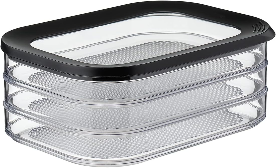 Mepal - Modula 3-lagige Wurstaufbewahrungsdose - Kühlschrank - Aufbewahrungsbox mit Deckel - Geeignet zur Aufbewahrung von Fleischprodukten - 3 separate Kühlschrank-Aufbewahrungsboxen - 1650 ml - Schwarz