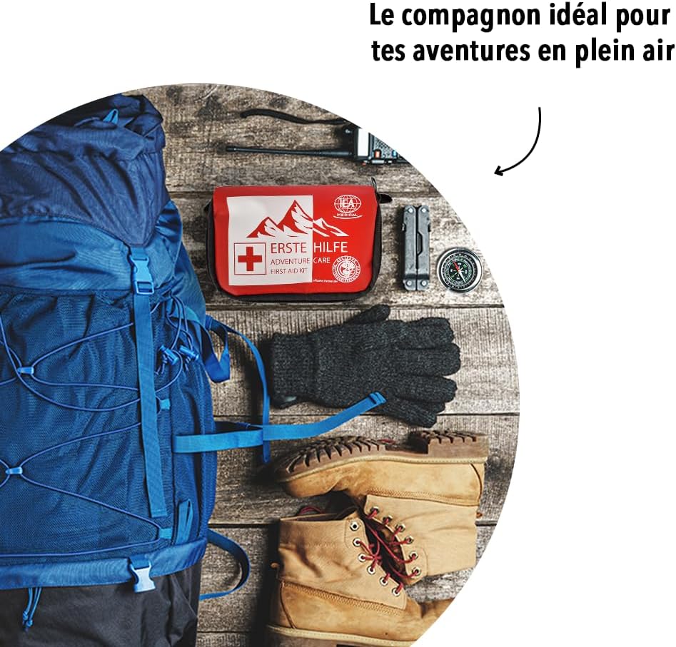 IEA Medical Outdoor Erste-Hilfe-Set – Kompaktes Reise-Apotheken-Wander-/Camping-/Fahrrad-Notfallset mit Pflaster, Kompressen, Schere, Pinzette, Zeckenpinzette & Karabiner | Kompakte, leichte Reiseapotheke mit Pflaster, Kompressen, Schere, Pinzette, Zeckenzange & Karabiner – ideal für unterwegs – Bild 7
