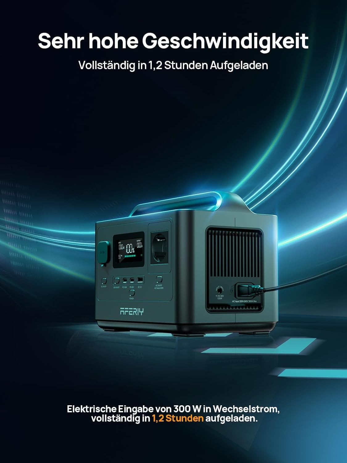 AFERIY AF-P040 400 W tragbares Kraftwerk, 256 Wh LiFePO4-Akku, 1,2 Stunden Schnellladung, zahlreiche Anschlüsse, USV, Solargenerator für Camping, Notfälle – Bild 4