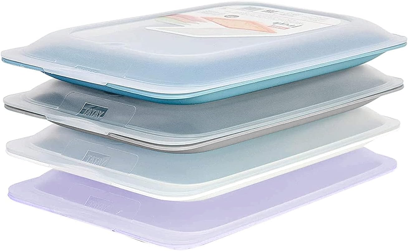 TATAY Kühlboxen für Kühlschränke, 4er-Set, Standard, Frischhaltedosen mit Deckel, stapelbar, geeignet für Gefrierschrank, Mikrowelle und Spülmaschine, BPA-frei, 17 x 3,2 x 25,2 cm, Pastellfarben – Bild 4