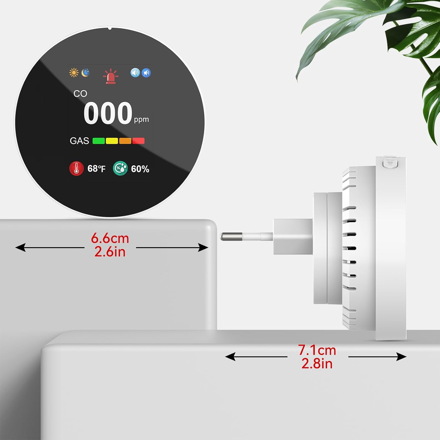 Kohlenmonoxid- und Gasmelder mit Stecker, 4-in-1-CO-Melder mit Temperatur- und Luftfeuchtigkeitssensor, mit akustischem Alarm für Zuhause und Wohnmobil, 1er-Set (weiß) – Bild 8