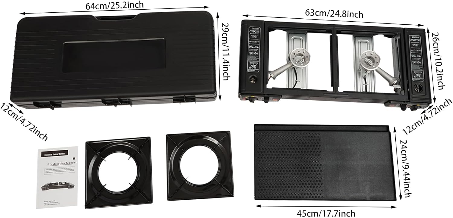 Gaskocher 2-Burb Tragbarer Campingkocher mit 2 x 2500 W & Backblech, gasbetrieben für Butan/LPG – Leichter Outdoor-Kocher mit Piezo-Zündung & Tragetasche, ideal für Camping, Garten & Picknick – Bild 9
