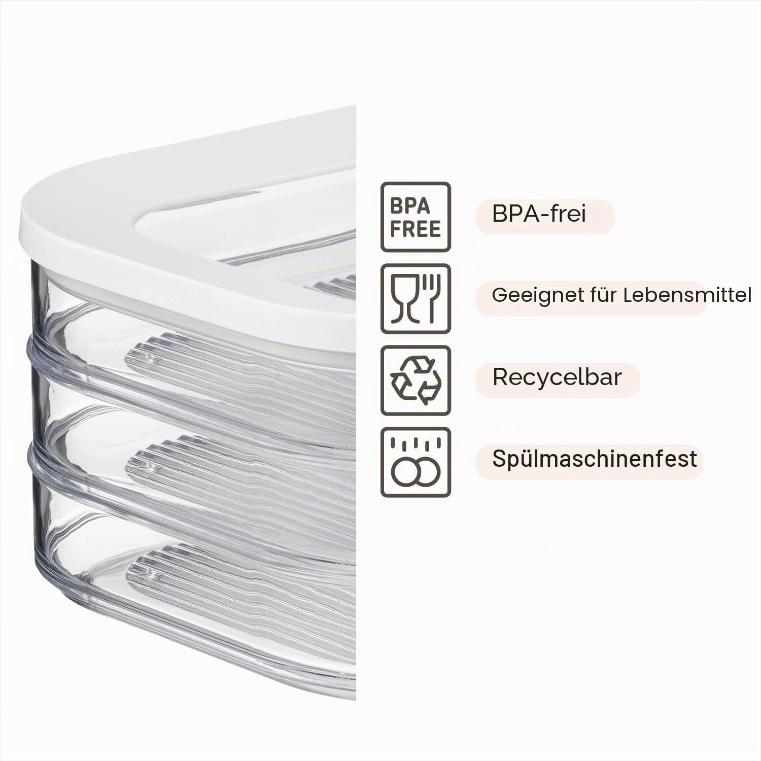 Mepal - Modula 3-lagige Wurstaufbewahrungsdose - Kühlschrank - Aufbewahrungsbox mit Deckel - Geeignet zur Aufbewahrung von Fleischprodukten - 3 separate Kühlschrank-Aufbewahrungsboxen - 1650 ml - Schwarz – Bild 3