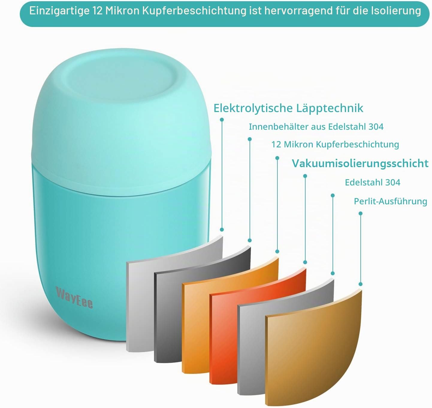 Isolierter Lebensmittelbehälter, 450 ml Edelstahl-Lebensmittelbehälter, Babynahrung, Isolierbehälter mit Löffel, Warmhaltebox, Thermobehälter, Suppe heiß & kalt halten für Schule, Outdoor, Büro – Bild 5