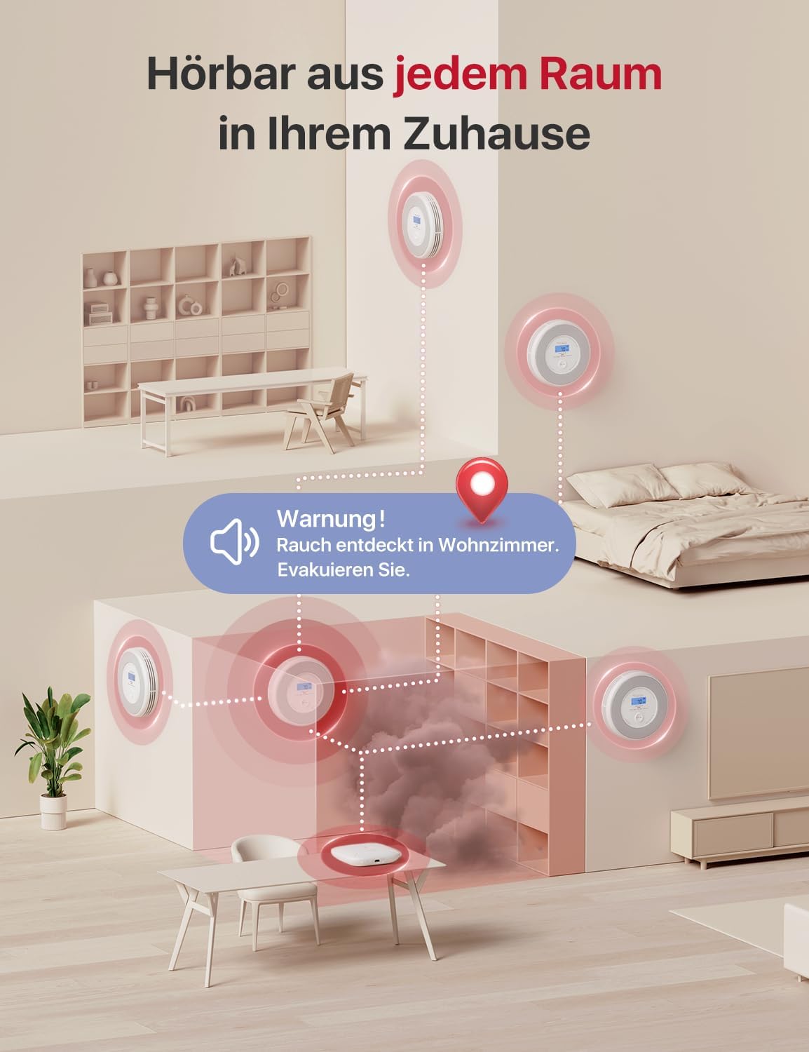 X-Sense Rauch- und CO-Melder mit Sprachalarm und Standortansage mit XP0A-MR11-Kits, 30 mm dick, ohne SBS50-Basisstation, XP0A-MR, 1 Stück – Bild 3