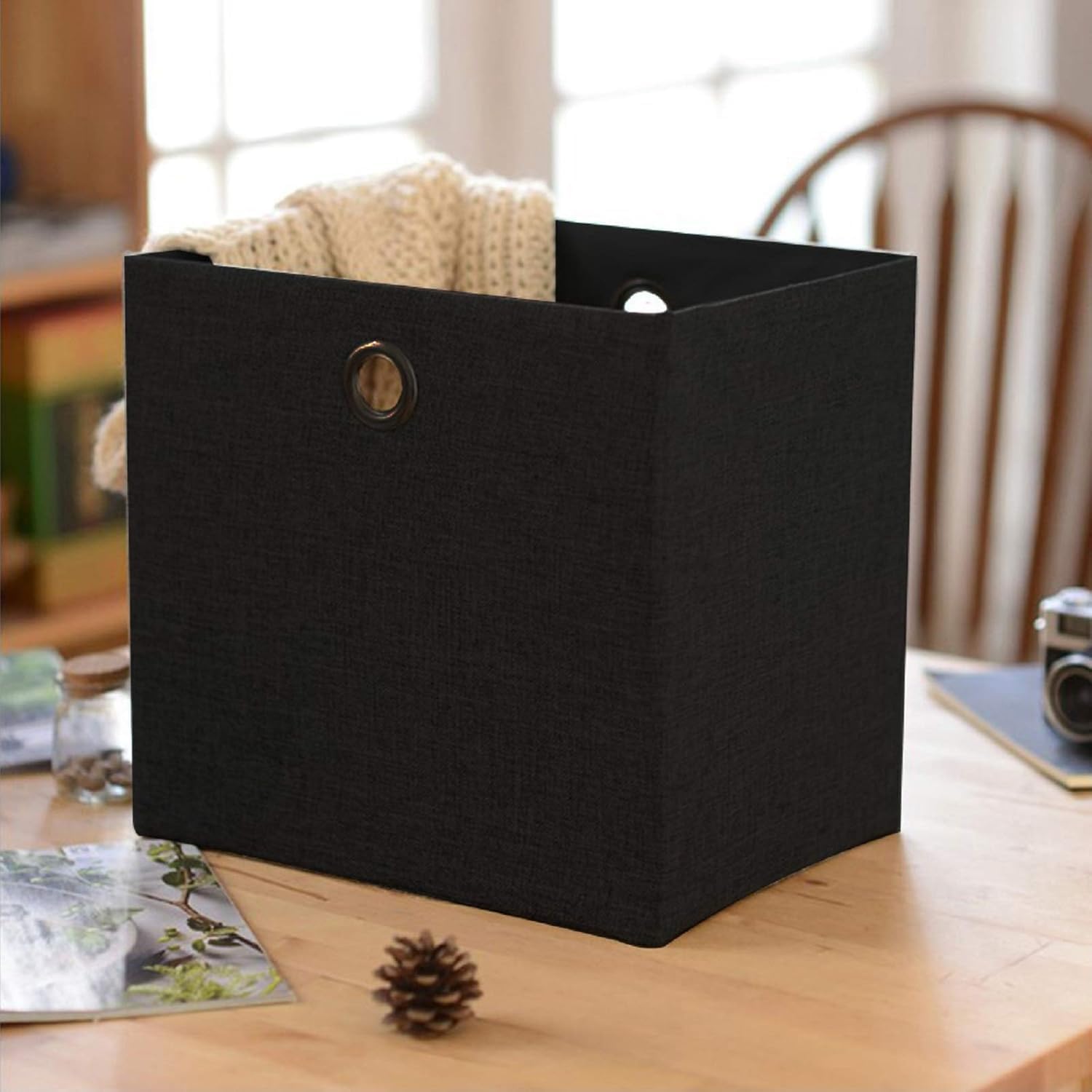 Faltbare Aufbewahrungsboxen 32 x 32 x 32 cm für Kallax-Regale – Stoffboxen mit Griffloch, platzsparend und stabil – Aufbewahrungslösung (schwarz, 4 Stück) – Bild 2