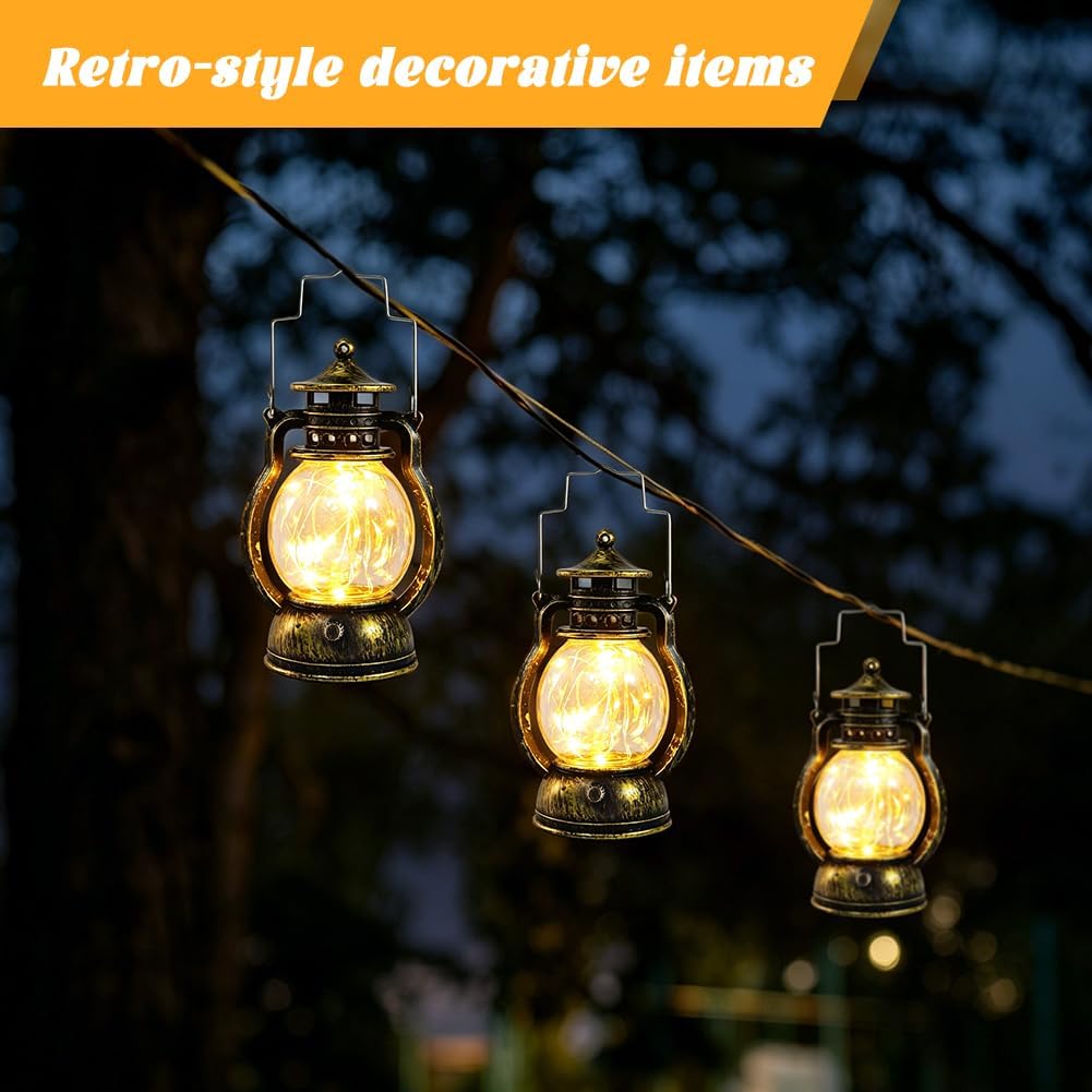 4 Stück Mini-LED-Laternen – LED-Vintage-Kerzenlaternen zum Aufhängen für festliche Dekoration, Bronze-Gold-Laterne, Mini-Laterne für Party-Dekoration, Ramadan-Dekoration, Weihnachten, Geburtstag und – Bild 5