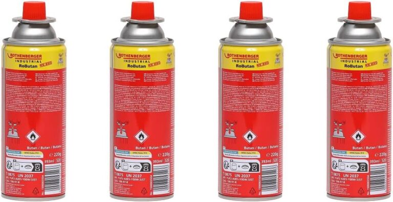 ROTHENBERGER Industrie-Gaskartusche RoButan 220 g / 393 ml, Bajonettverschluss, MSF-1A, Ventilkartusche Gas Outdoor Camping Brenner Unkrautvernichter, 4 Stück, 1500003504-4