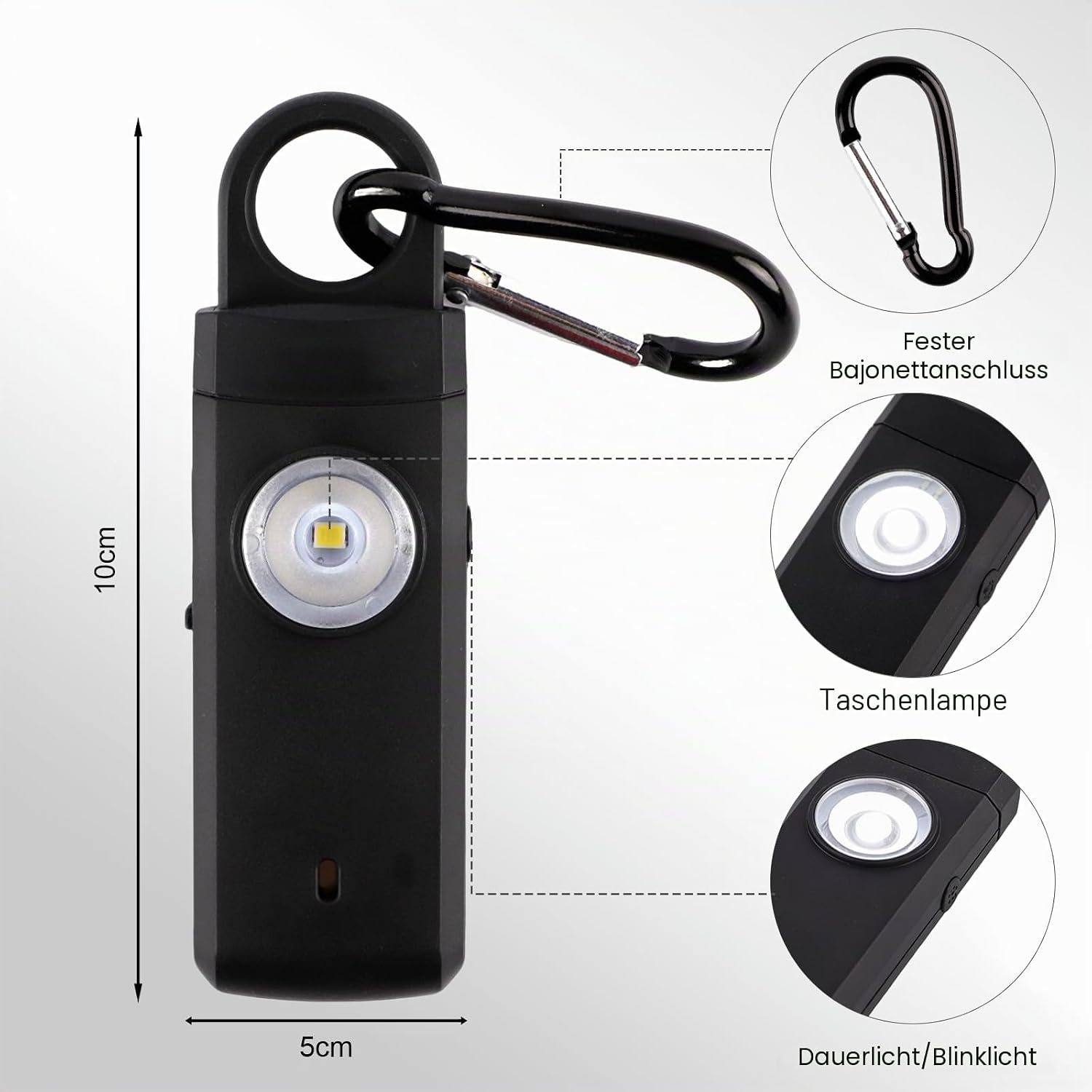 Wiederaufladbarer persönlicher Alarm mit 130 dB Lautstärke und LED-Licht, USB-C, wasserdichter IPX3-Sicherheits-Schlüsselanhänger für Frauen, Kinder und Senioren – Bild 7