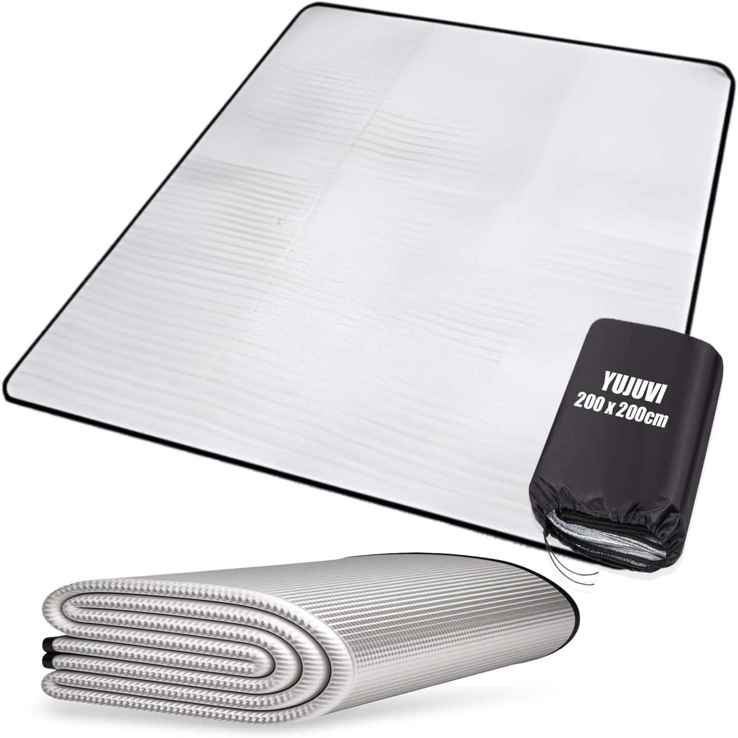 Aluminium-Isomatte, Schaumstoffmatten, 200 x 200 cm, Schlafmatte für Camping, isolierte Decke, faltbare Zeltmatte, Bodenmatte, Thermodeckenmatte aus Aluminiumfolie und EPE