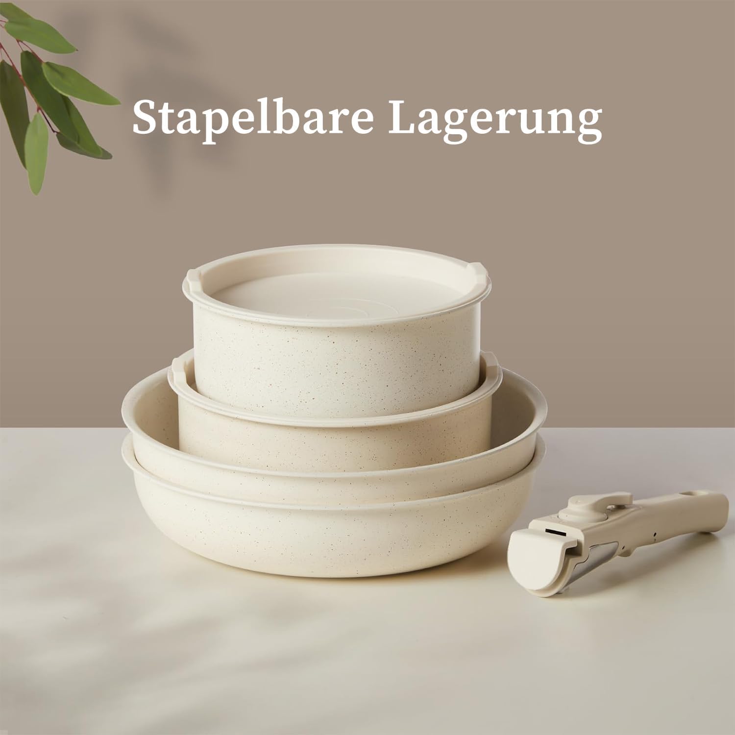 12-teiliges Topf- und Pfannenset, Antihaft-Kochgeschirr-Sets mit abnehmbarem Griff, Küchenutensilien für Ihre Heimbedürfnisse, Beige – Bild 2