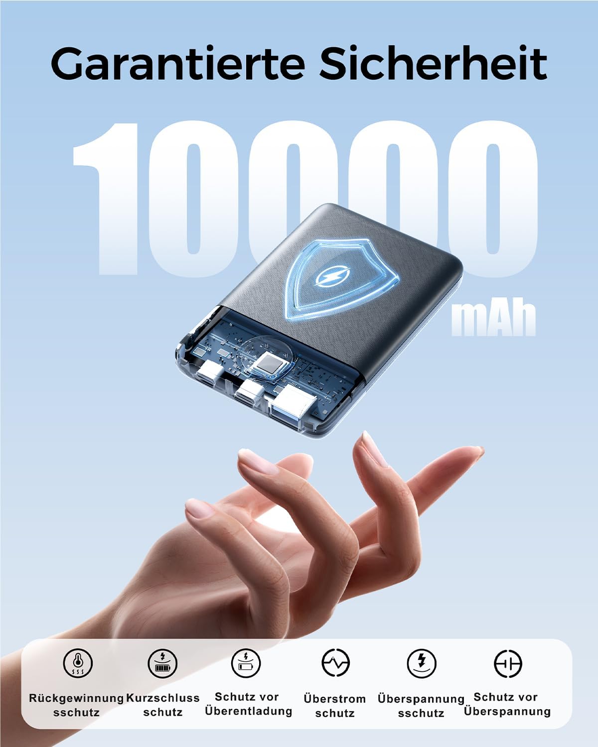 Powerbank 10000 mAh, 22,5 W Schnelllade-Powerbank mit USB-C-Eingang und -Ausgang, externer 3-Port-Akku für iPhone 17 16 15 14 13 12 Pro Max und mehr – Bild 4