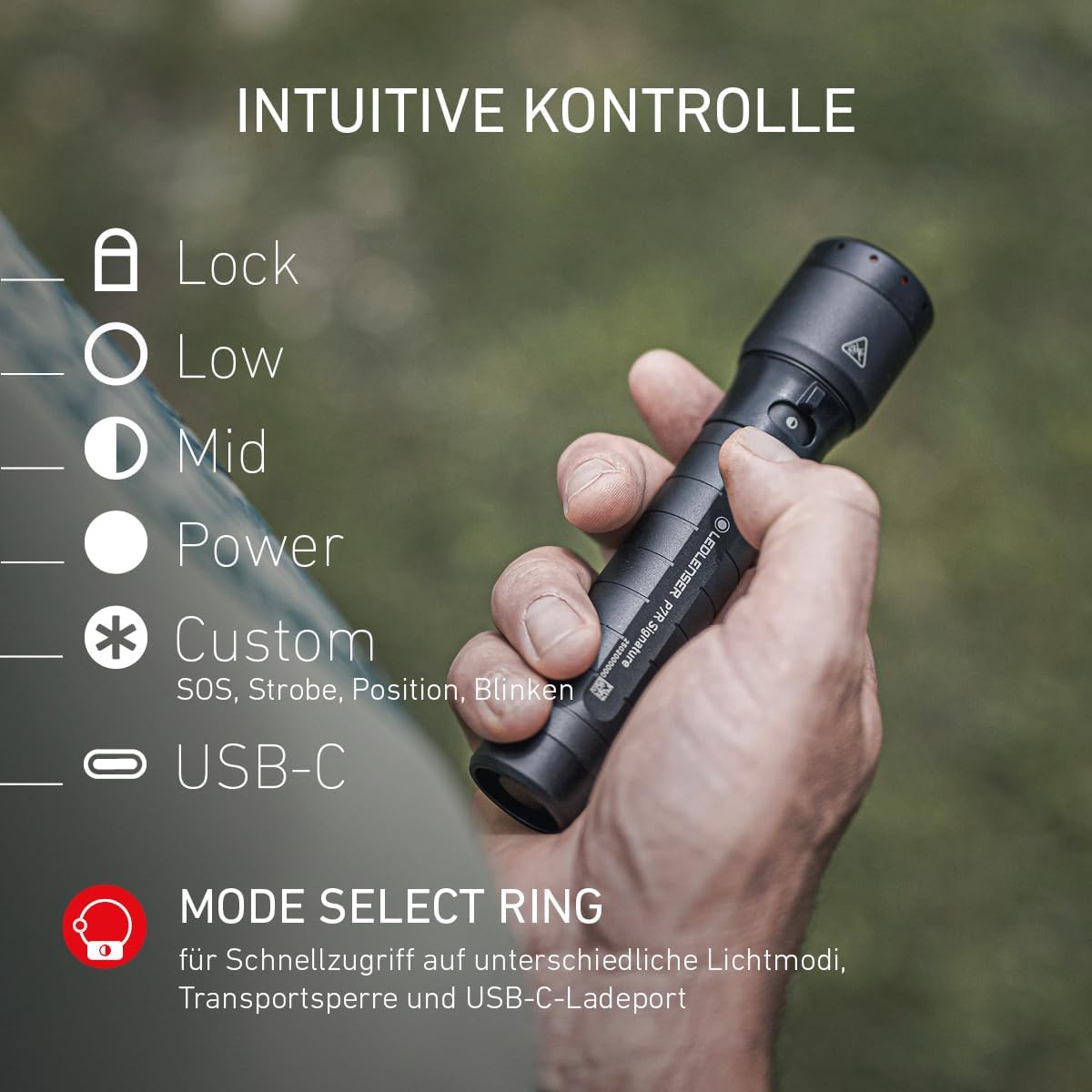 Ledlenser P7R Signature LED-Taschenlampe, wiederaufladbar, 2500 Lumen, 340 m Fokus, 8 Modi, USB-C, IP68 wasserdicht, 80 Stunden Betriebszeit, taktisch für Outdoor, Notfälle, Wandern, Camping – Bild 3