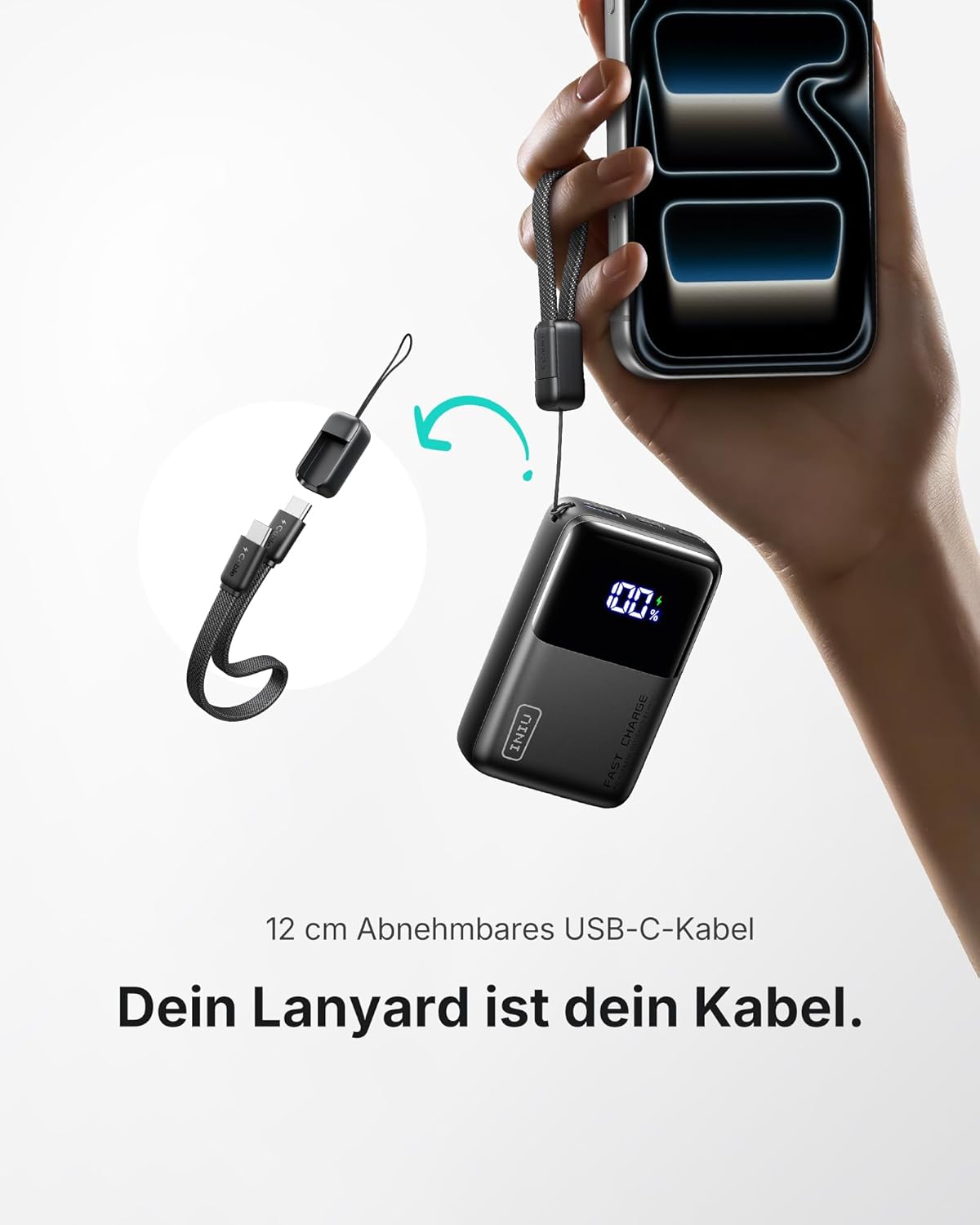 INIU Powerbank, Ultra Mini 45W Schnellladung 10000mAh Powerbank mit angeschlossenem USB-C-Kabel, flugsichere externe Handy-Akkus, Travel Essential für iPhone 17 16 Pro, Samsung S25, Xiaomi, iPad usw – Bild 4