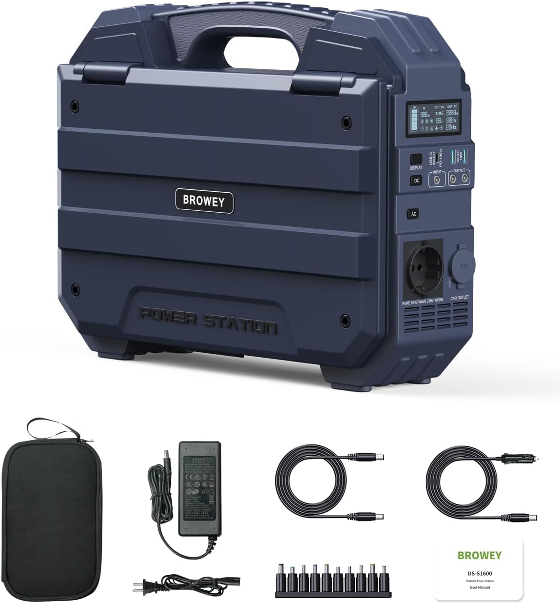 BROWEY Tragbares Kraftwerk 1024 Wh 1600 W (3200 W Peak) mit integriertem 40-W-Solarpanel, 100-W-USB-C-PD-Eingang/Ausgang, Solargenerator mit LiFePO4-Akku für Camping, Wohnmobil und Stromausfall – Bild 9