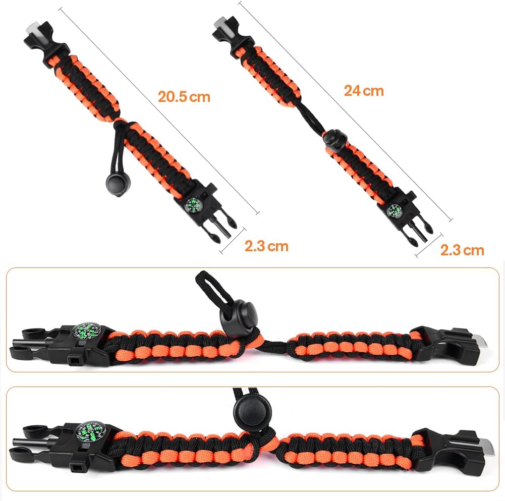 Flintronic Paracord Survival Armband Kit, Überlebensarmband Set, Feuerstarter aus Feuerstein und Stahl+100-dB-Pfeife+Basiskompass+Mini-Säge+Wasserdichtes Paracord in Militärqualität – Bild 4